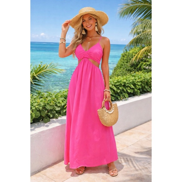 Fashion Nova Dresses & Skirts - FASHION NOVA Hot Pink Cut Out Maxi Dress